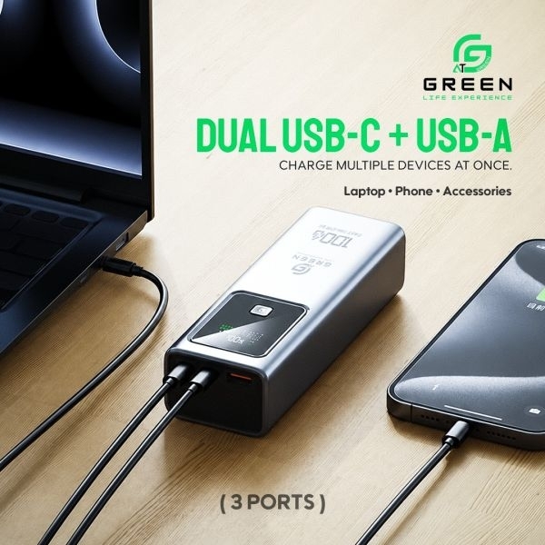 Green PowerMax-100 | 20,000mAh 100W Power Bank | Laptop Powerbank | PD & QC Fast Charging | Digital Display | 2x USB-C + USB-A Ports | High Capacity Portable Power Bank for Laptop, Phone & Tablet | 6 Months Warranty - Image 5