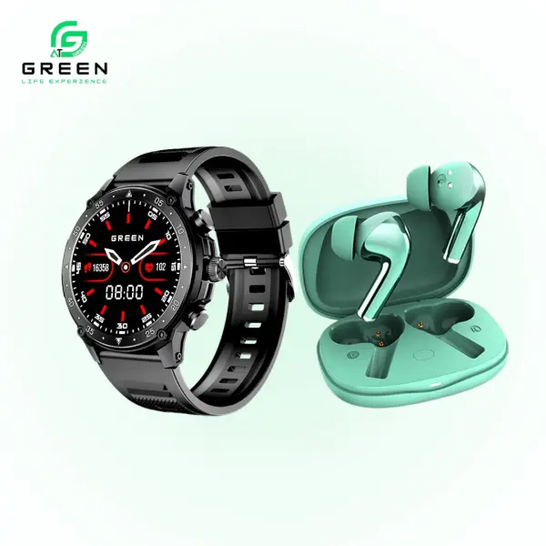 Green Smart Ultra Combo | Vortex Smartwatch + Buds Ultra ANC | 1.43" AMOLED Display | Bluetooth Calling | ANC Up to 32dB | 45H Playtime | Dual Device | 123 Sports Modes | IP67 + IPX5 | 11mm Bass Driver | Type-C Fast Charging | 30 Days Standby