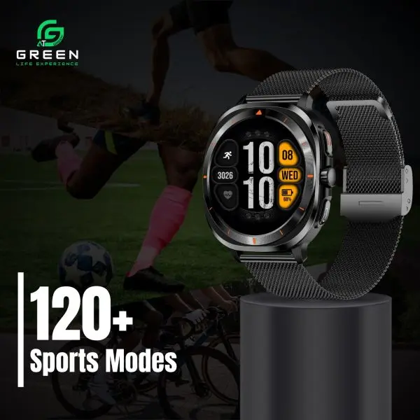Green Squaro Smartwatch | In-Build DA GPT, 1.32 inch Super AMOLED Display | IP68 Water Resistance | 123+ Sports Modes | BT Calling | Super Slim With Premium Zinc Alloy Frame | BT V5.4 | 300 mAh Battery | 30Days Standby Time | AOD | 1 Year Warranty - Image 3