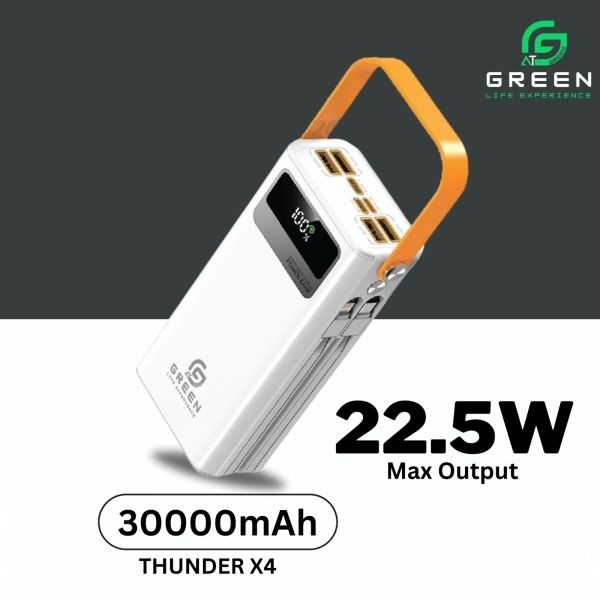 Green Thunder X4 Powerbank | 30000mAh PD Fast Charging | Removable Attach Wire | Emergency Flash Light | 22.5W | 7 Output Ports | 2 Input Ports | Two Way PD Fast Charging | Digital Display | QC 3.0 | Lithium polymer Large Capacity Battery | Portable - Image 3