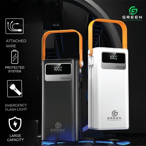 Green Thunder X4 Powerbank | 30000mAh PD Fast Charging | Removable Attach Wire | Emergency Flash Light | 22.5W | 7 Output Ports | 2 Input Ports | Two Way PD Fast Charging | Digital Display | QC 3.0 | Lithium polymer Large Capacity Battery | Portable - Image 4