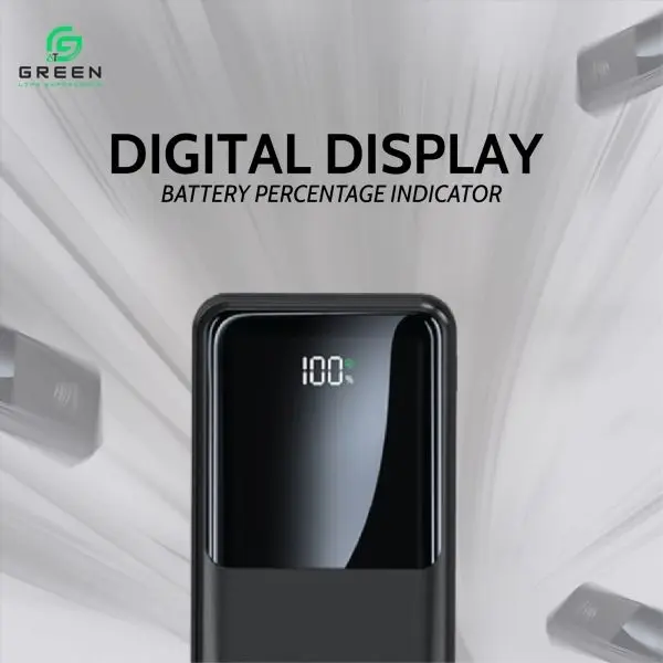 Green Turbo-20 Powerbank 20000mAh | 22.5W PD Fast Charging | Multiple Ports | Digital Display | Six Months Warranty | Dual USB Ports | Triple USB Output | Black & White - Image 4