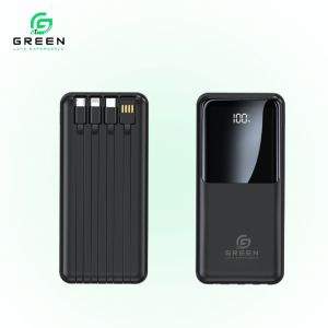 Green Turbo-20 Powerbank 20000mAh | 22.5W PD Fast Charging | Multiple Ports | Digital Display | Six Months Warranty | Dual USB Ports | Triple USB Output | Black & White