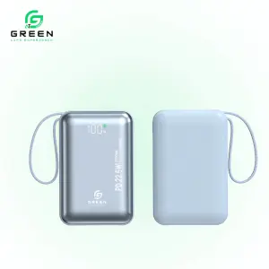 Green Turbo Mini Power Bank | 20000mAh Capacity | 22.5W Fast Charging | Ultra Slim & Compact | Built-in Cable | PD Input/Output | LED Digital Display | Li-Polymer Battery | Pocket-Friendly | Lanyard | 6 Months Warranty| | Travel Ready | UV Coated