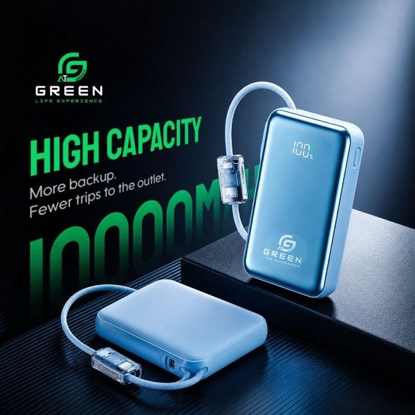 Green Turbo Tiny 10000mAh Mini Power Bank | 22.5W Fast Charging | PD & QC Compatible | USB-C Input & Output | Compact Pocket Size | 2 Charging Cables Included | Compact Size | 6 Months Brand Warranty - Image 2