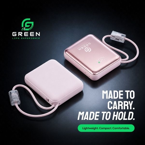 Green Turbo Tiny 10000mAh Mini Power Bank | 22.5W Fast Charging | PD & QC Compatible | USB-C Input & Output | Compact Pocket Size | 2 Charging Cables Included | Compact Size | 6 Months Brand Warranty - Image 3