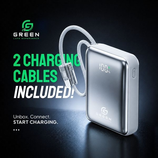 Green Turbo Tiny 10000mAh Mini Power Bank | 22.5W Fast Charging | PD & QC Compatible | USB-C Input & Output | Compact Pocket Size | 2 Charging Cables Included | Compact Size | 6 Months Brand Warranty - Image 5