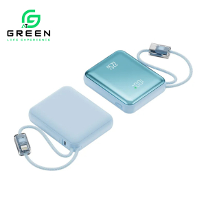 Green Turbo Tiny 10000mAh Mini Power Bank | 22.5W Fast Charging | PD & QC Compatible | USB-C Input & Output | Compact Pocket Size | 2 Charging Cables Included | Compact Size | 6 Months Brand Warranty
