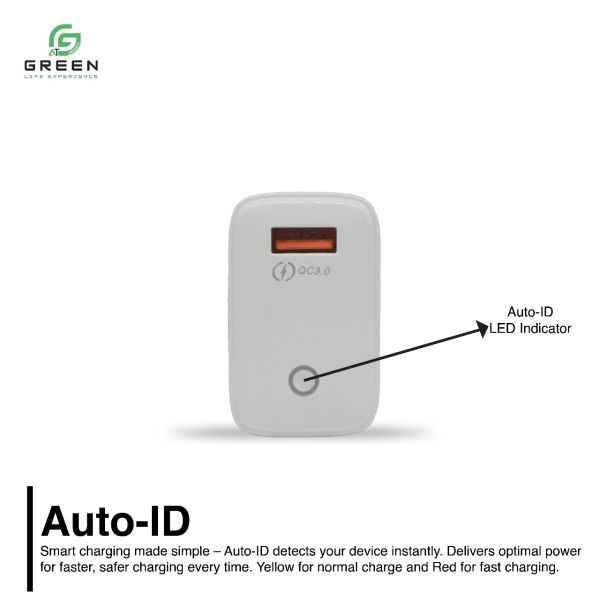 Green UV-22.5 Charger | 22.5W Fast charger | Auto ID LED Indicators | QC3.0 Power Adapter & 100CM USB Data Cable For Android Micro & Type-c Charging | WARP | VOOC | Rapid | Flash | Dash | DART | Multiple Fast Charging Technologies | 6 Months Warranty - Image 4