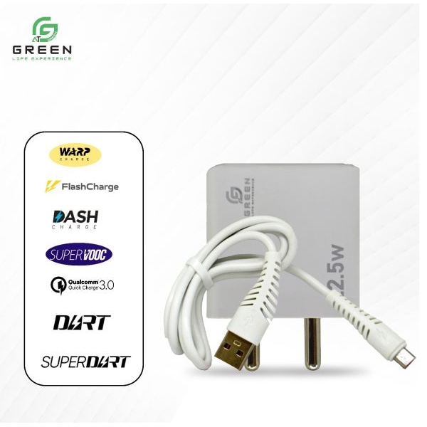 Green UV-22.5 Charger | 22.5W Fast charger | Auto ID LED Indicators | QC3.0 Power Adapter & 100CM USB Data Cable For Android Micro & Type-c Charging | WARP | VOOC | Rapid | Flash | Dash | DART | Multiple Fast Charging Technologies | 6 Months Warranty - Image 5
