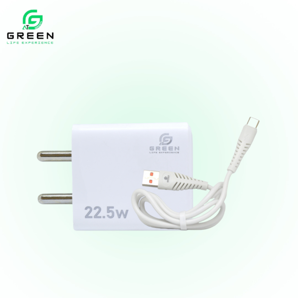 Green UV-22.5 Charger | 22.5W Fast charger | Auto ID LED Indicators | QC3.0 Power Adapter & 100CM USB Data Cable For Android Micro & Type-c Charging | WARP | VOOC | Rapid | Flash | Dash | DART | Multiple Fast Charging Technologies | 6 Months Warranty