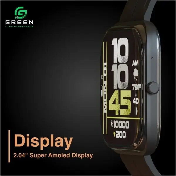 Green vision Fit metallic Smartwatch | 2.04" Super Amoled Display | Bluetooth Calling | IP68 Water Resistance | 100+ Sport mode | Nepali Language | Bluetooth V5.2 | 260mAh Battery Capacity | 15 Days Standby | Black& Sliver Colors| AOD | 1 Year Warranty - Image 3