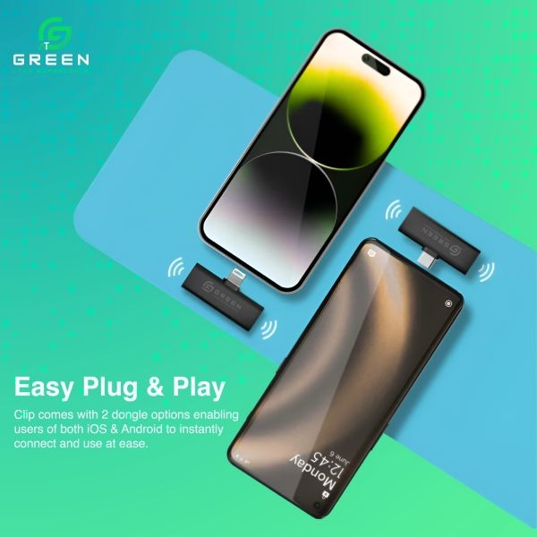 Green Vocalcore Wireless Noise Cancellation Mic | ProVocal™ Filtration Technology – ultra-clear, lifelike audio with 24-bit depth and 128 dB max SPL | Dual Mic | 12 Hours Of Playtime | Dual Compatibility- iOS & Android | Type-C fast charging - Image 5