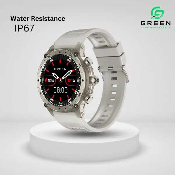 Green Vortex Metallic Fitness Smartwatch | 1.43" Super AMOLED Display | Bluetooth Calling | IP67 Water Resistance | 123 Sports Modes | Luxury Sporty Design | BLE3.0 + 5.3 BT Version | 380Mah Battery | Low-Power Consumption Mode| 30 Days Stand By Back Up - Image 3