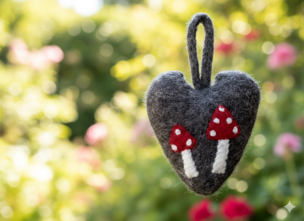 Grey Color Felt Handmade Heart Ornament, Home Décor, Christmas Décor