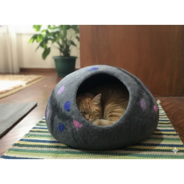 Grey Color Handmade Eco Friendly Felt Cat House - Image 5