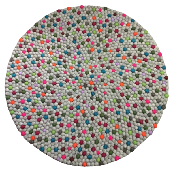 Grey With Multi Color 100 Cm x 100Cm Round Felt Ball Carpet Made In Nepal - Image 2
