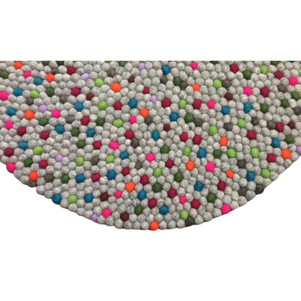 Grey With Multi Color 100 Cm x 100Cm Round Felt Ball Carpet Made In Nepal - Image 3