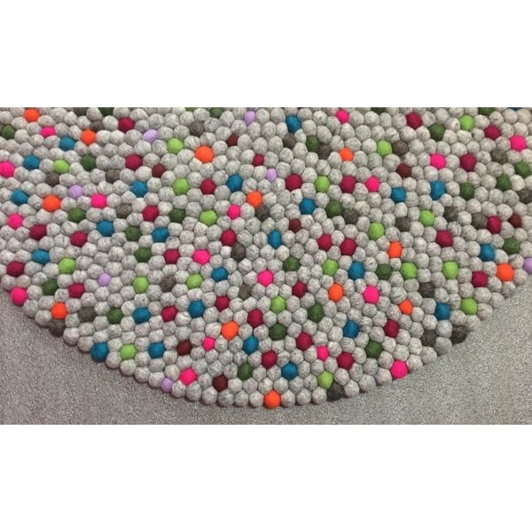 Grey With Multi Color 100 Cm x 100Cm Round Felt Ball Carpet Made In Nepal - Image 4