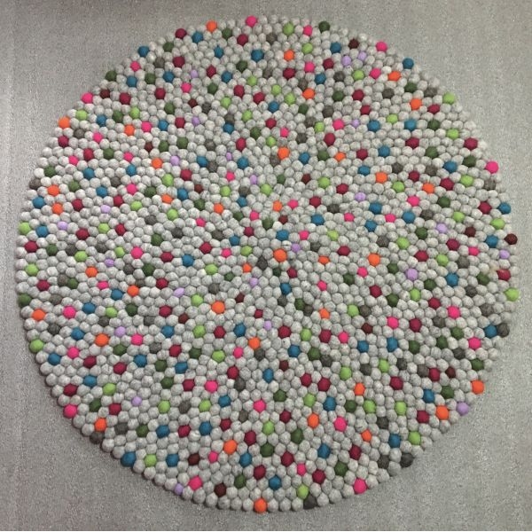 Grey With Multi Color 100 Cm x 100Cm Round Felt Ball Carpet Made In Nepal - Image 5
