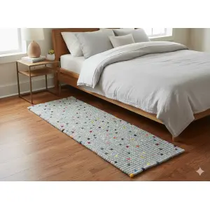 Grey With Multy Color 60 Cm x 180 Cm Felt Ball Carpet for Home/Office/Yoga Mat