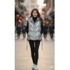 Half Puffer Jacket. Cap Also Attached And Front Cross Pocket.