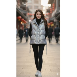 Half Puffer Jacket. Cap Also Attached And Front Cross Pocket.