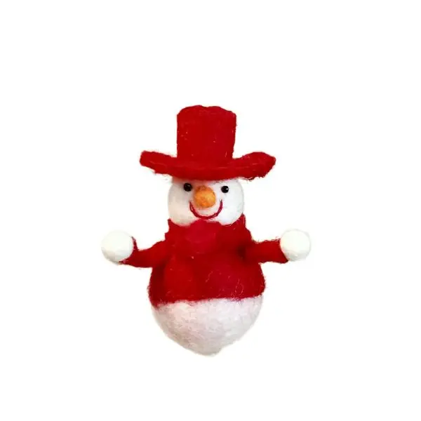 Hand Felted Eco-Friendly Snowman with Hat Hanging Decoration - Image 2