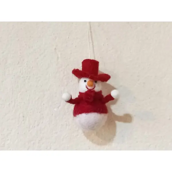 Hand Felted Eco-Friendly Snowman with Hat Hanging Decoration - Image 3