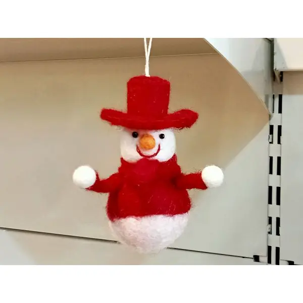 Hand Felted Eco-Friendly Snowman with Hat Hanging Decoration - Image 4