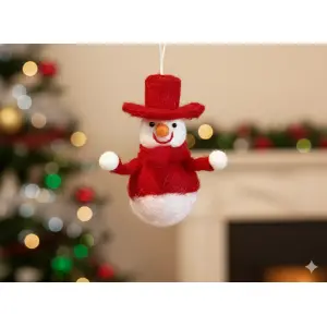 Hand Felted Eco-Friendly Snowman with Hat Hanging Decoration