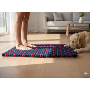 Hand-Felted Navy Blue Felt Ball Carpet – 60x90 cm, Rectangular