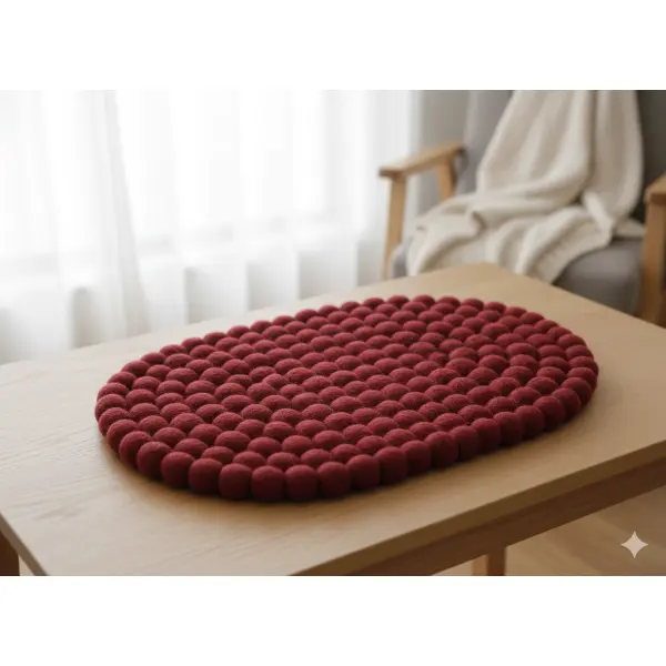 Hand-Felted Nepali Wool Ball Mat – Oval for Laptop/iPad - Image 2