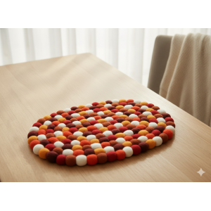 Hand-Felted Nepali Wool Ball Mat – Oval for Laptop/iPad