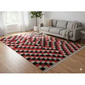 Hand-Knot Red Nepali Carpet: Modern Design, 60 Knots, 170x240 Cm