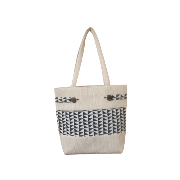 Handcrafted Cotton Shoulder Bag for Women – Elegant Zipper Closure, 3 Compartments, Beige Straps – Made in Nepal - Image 2