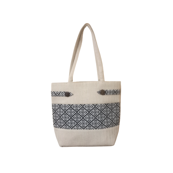 Handcrafted Cotton Shoulder Bag for Women – Elegant Zipper Closure, 3 Compartments, Beige Straps – Made in Nepal - Image 2