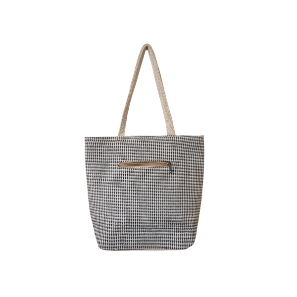 Handcrafted Cotton Shoulder Bag for Women – Elegant Zipper Closure, 3 Compartments, Beige Straps – Made in Nepal - Image 3