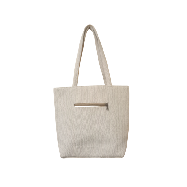 Handcrafted Cotton Shoulder Bag for Women – Elegant Zipper Closure, 3 Compartments, Beige Straps – Made in Nepal - Image 4