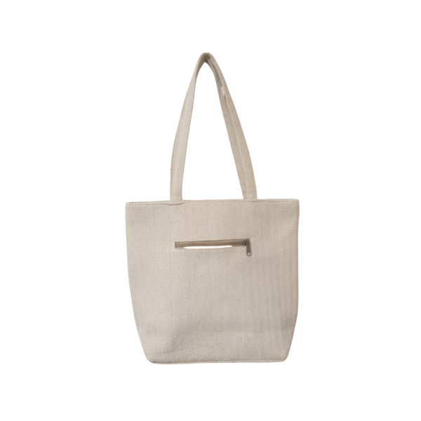 Handcrafted Cotton Shoulder Bag for Women – Elegant Zipper Closure, 3 Compartments, Beige Straps – Made in Nepal - Image 4
