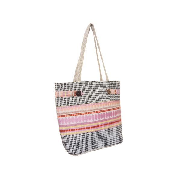 Handcrafted Cotton Shoulder Bag for Women – Elegant Zipper Closure, 3 Compartments, Beige Straps – Made in Nepal - Image 4