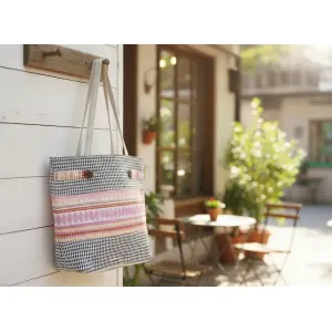 Handcrafted Cotton Shoulder Bag for Women – Elegant Zipper Closure, 3 Compartments, Beige Straps – Made in Nepal