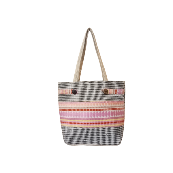 Handcrafted Cotton Shoulder Bag for Women – Elegant Zipper Closure, 3 Compartments, Beige Straps – Made in Nepal - Image 5