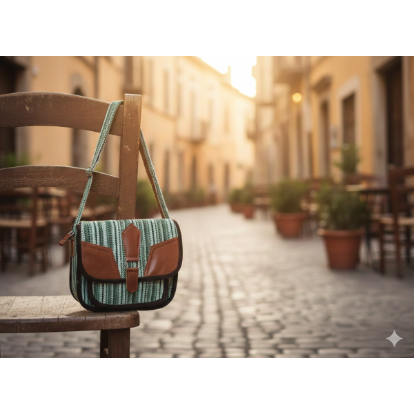 Handcrafted Nepalese Gheri Cross body Bag with AF Leather Patchwork - Image 3