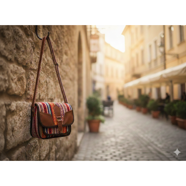 Handcrafted Nepalese Gheri Cross body Bag with AF Leather Patchwork - Image 4