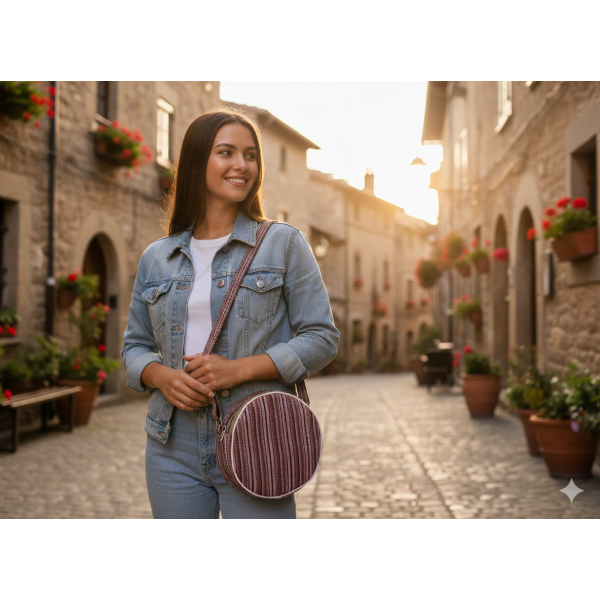 Handcrafted Round Cotton Stripe Shoulder Bag - Eco-Friendly Women's Cross body 20x20x7 cm - Image 4