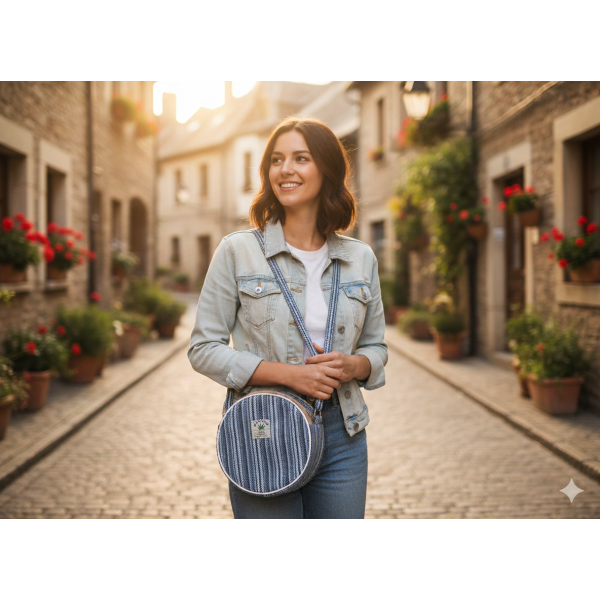 Handcrafted Round Cotton Stripe Shoulder Bag - Eco-Friendly Women's Cross body 20x20x7 cm - Image 5