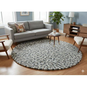 Handfelted Wool Ball Rug (100cm) - Natural Color