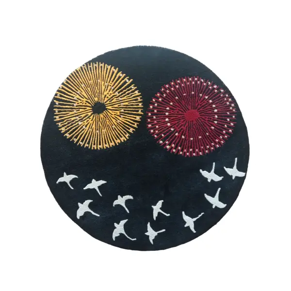 Handknotted Nepali Woolen Carpet - 60 Knots, 101cm Round, Modern Black Design - Image 2