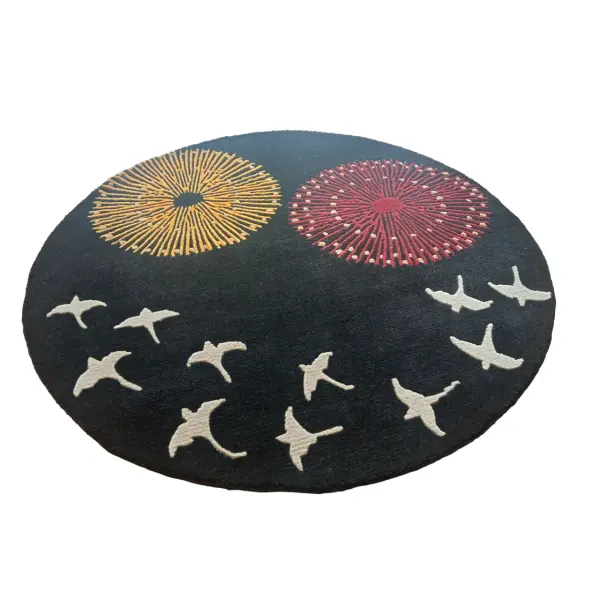 Handknotted Nepali Woolen Carpet - 60 Knots, 101cm Round, Modern Black Design - Image 3